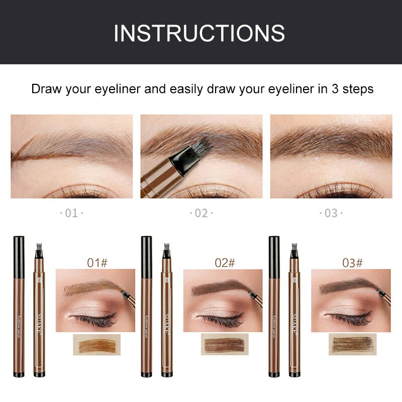 3 Colors Microblading Tattoo Eyebrow Pencil Waterproof Fork Tip 4 Head Eye Brow Pencils Eye Liner Beauty Makeup Tools TSLM1
