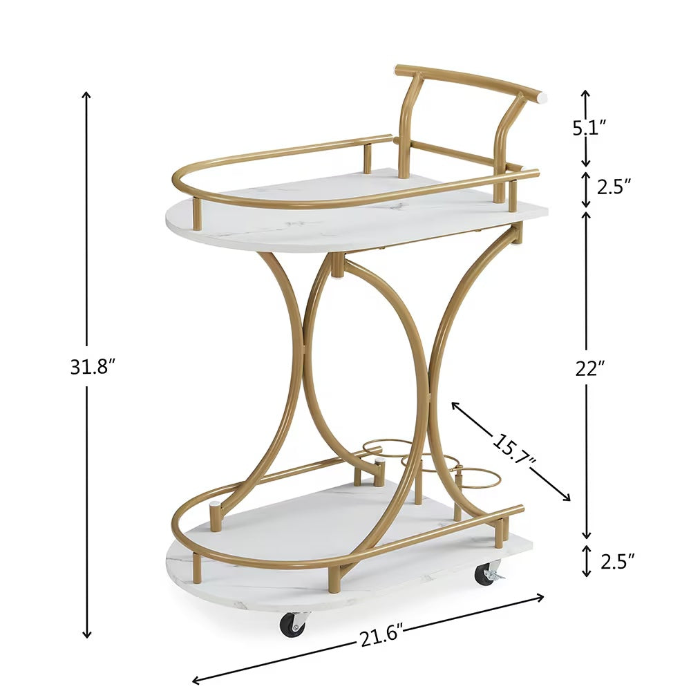 A Golden Wine Cart With Glass Shelves On The 2nd Floor Bar